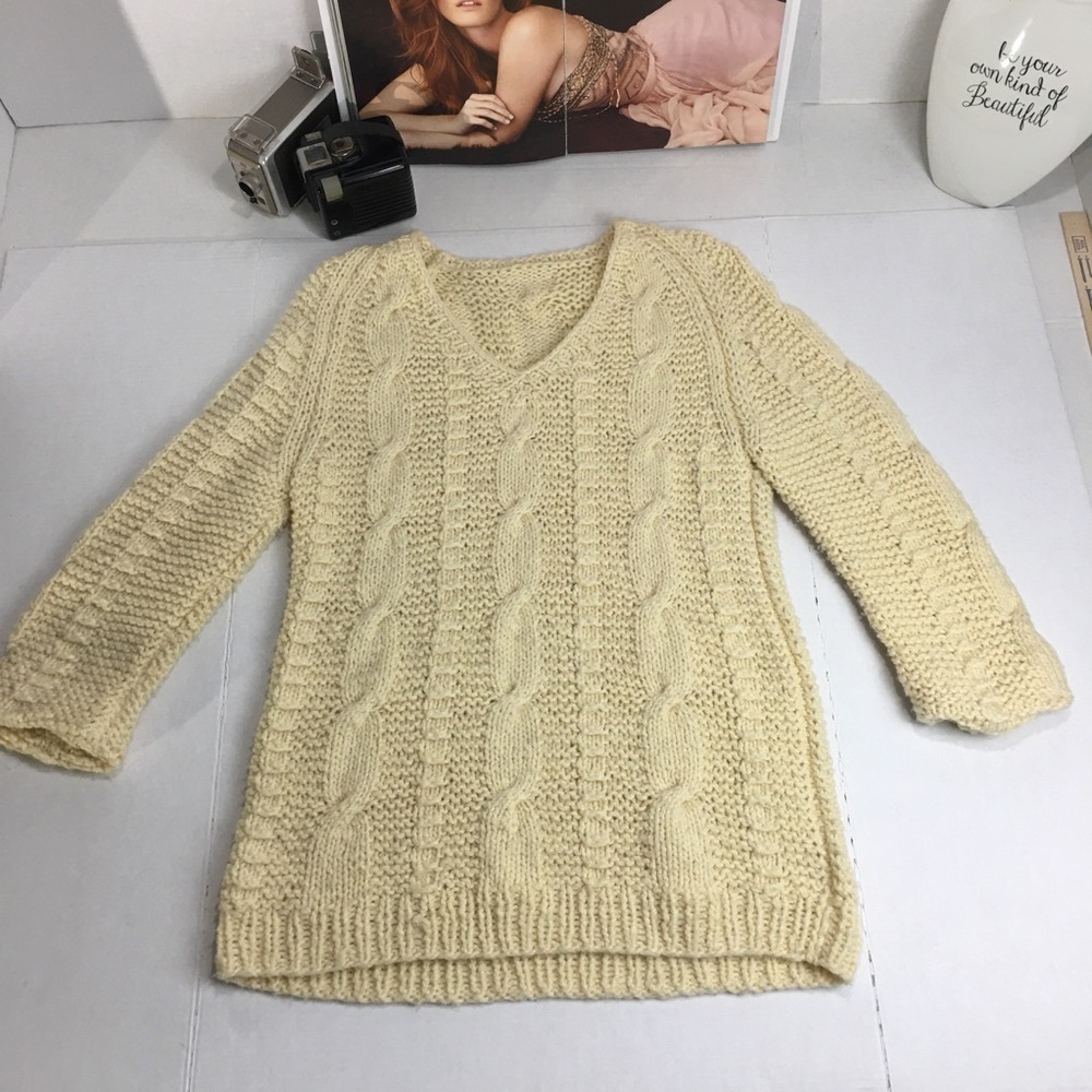 Hand Knit Cable Knit Sweater | Fisherman Cottagecore Cream Pullover · Handmade